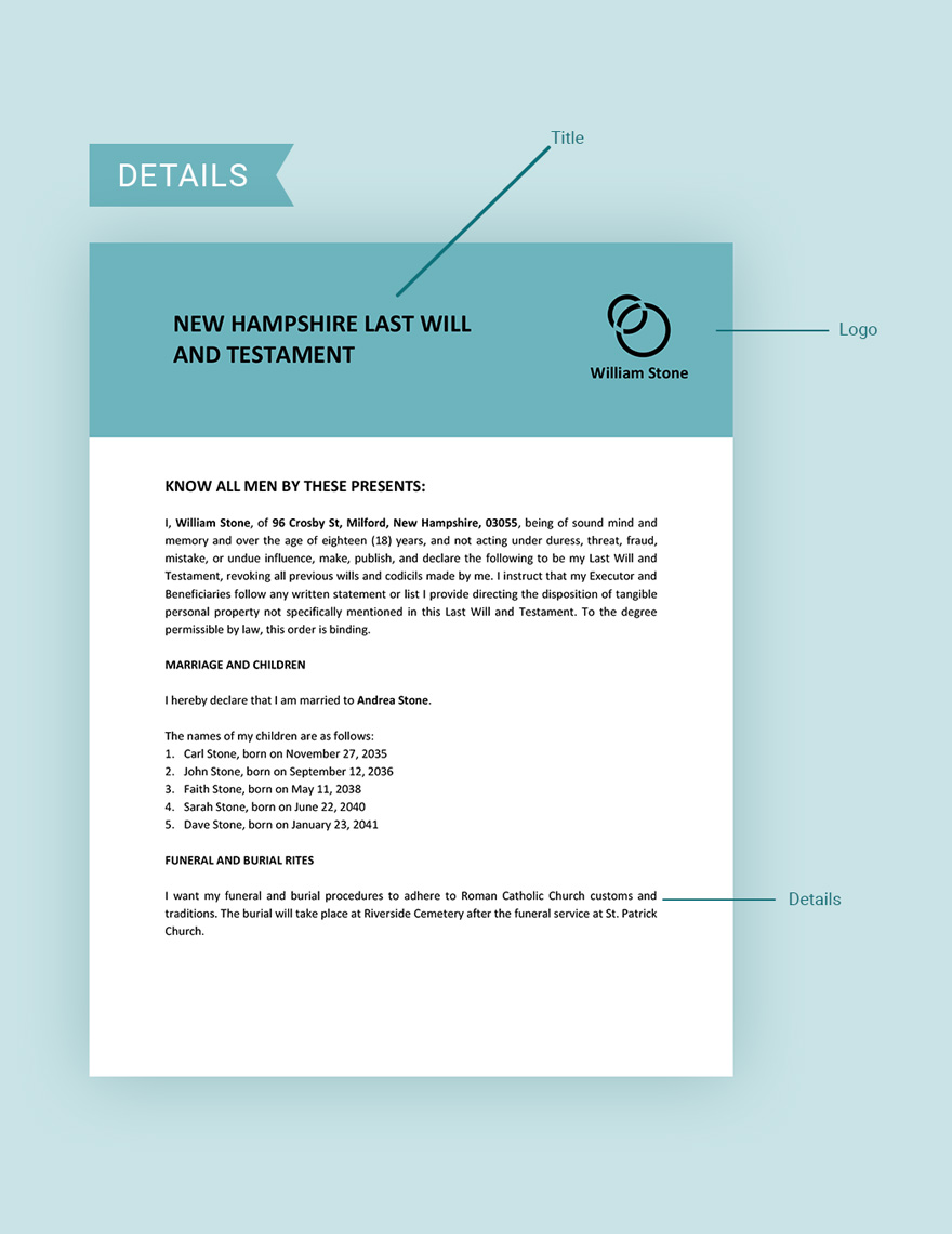 New Hampshire Last Will And Testament Template
