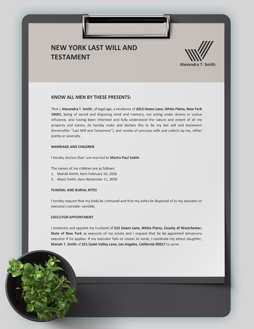 New York Last Will And Testament Template