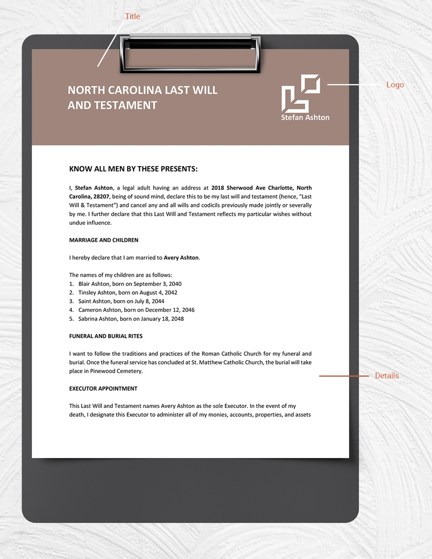 North Carolina Last Will And Testament Template Download in Word