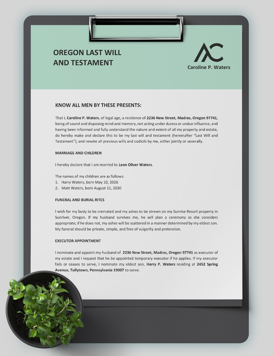 Oregon Last Will And Testament Template Download in Word, Google Docs