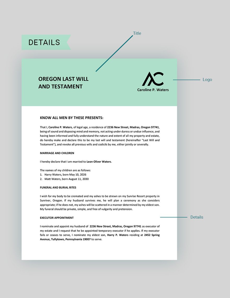 Oregon Last Will And Testament Template Google Docs Word Template