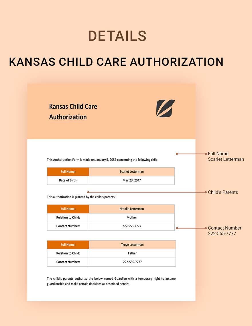 Kansas Child Care Authorization Template