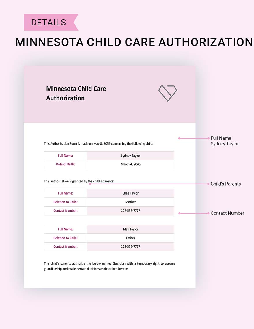 Minnesota Child Care Authorization Template