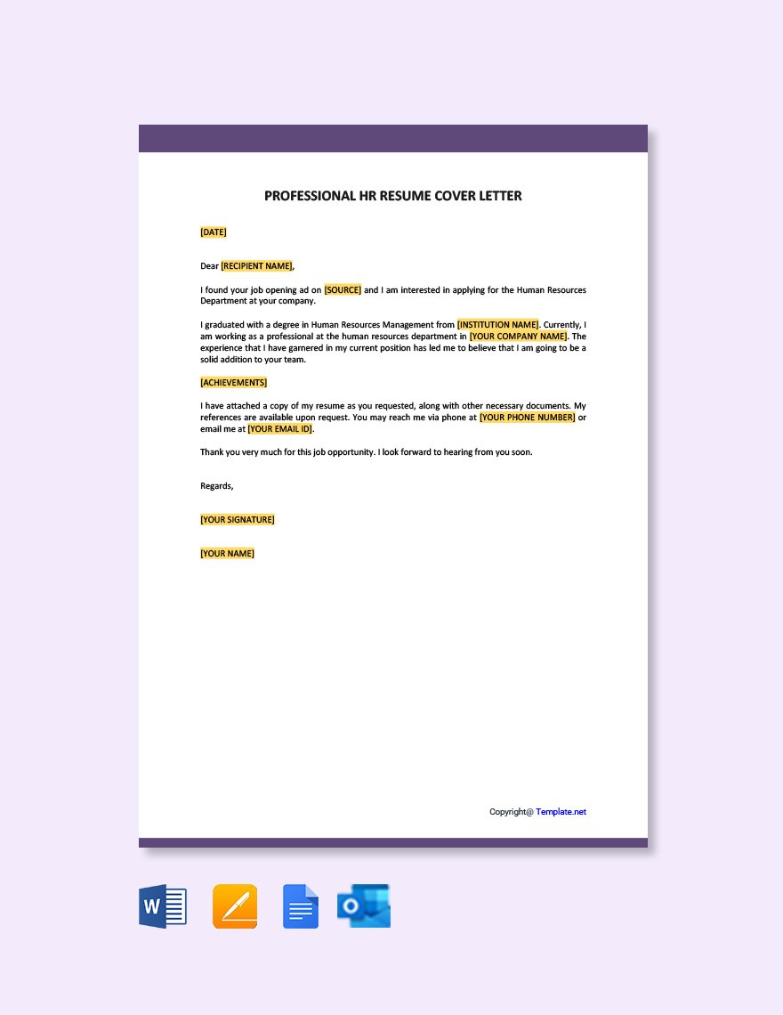 Professional HR resume Cover Letter