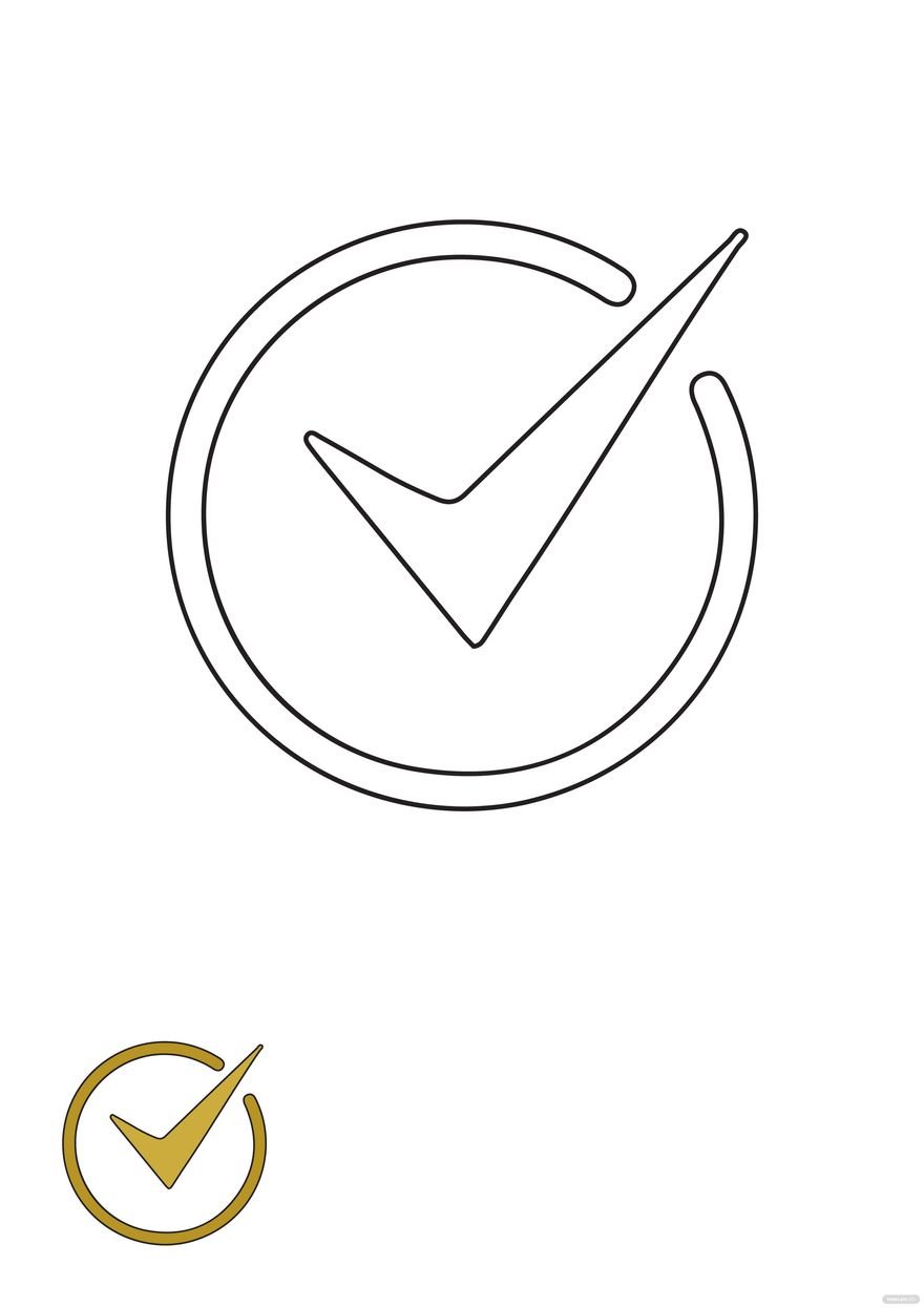 Free Gold Check Mark coloring page in PDF, JPG