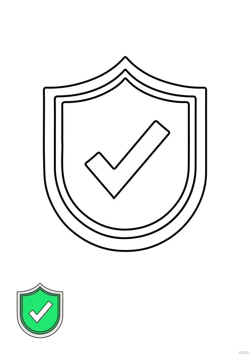 Free Shield Check Mark coloring page in PDF, JPG