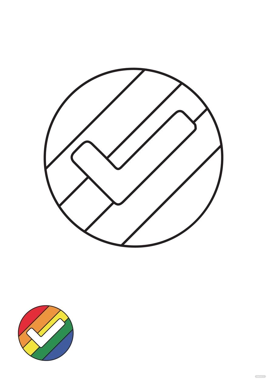 Free Rainbow Check Mark coloring page in PDF, JPG