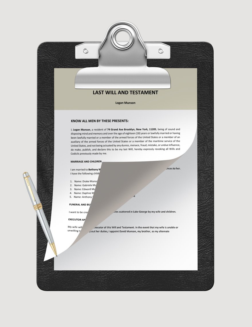 Basic Last Will And Testament Template