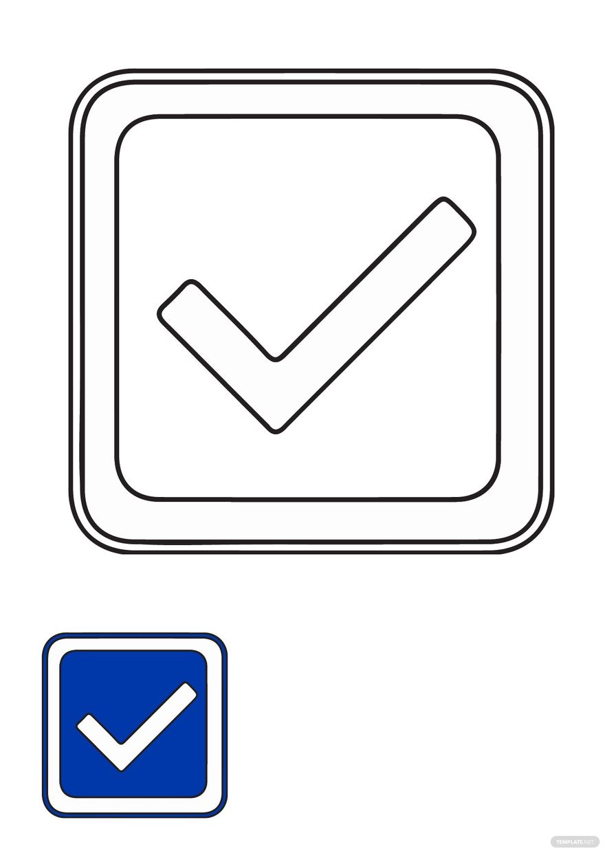Blue Check Mark Coloring Page in PDF, JPEG
