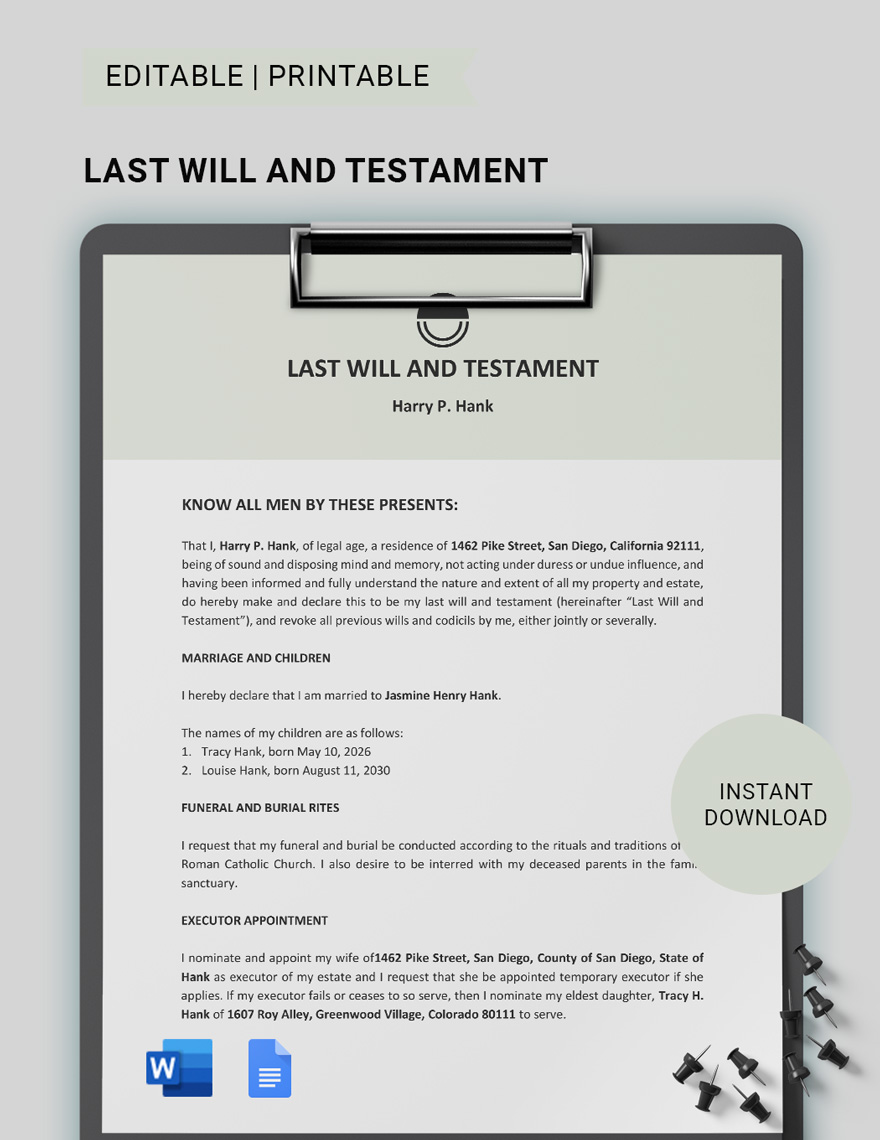 Free Sample Last Will And Testament Template Download In Word Google Docs Template