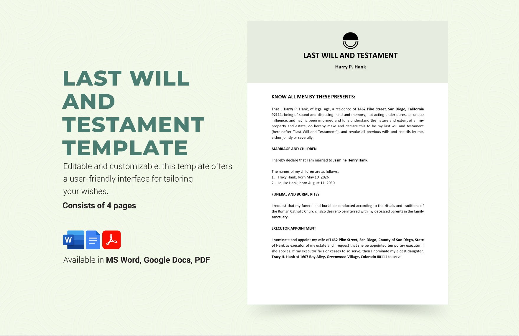 Free Last Will and Testament Template in Word, Google Docs, PDF