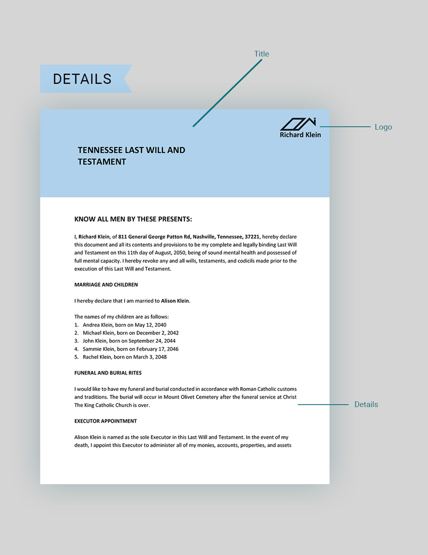 Tennessee Last Will And Testament Template