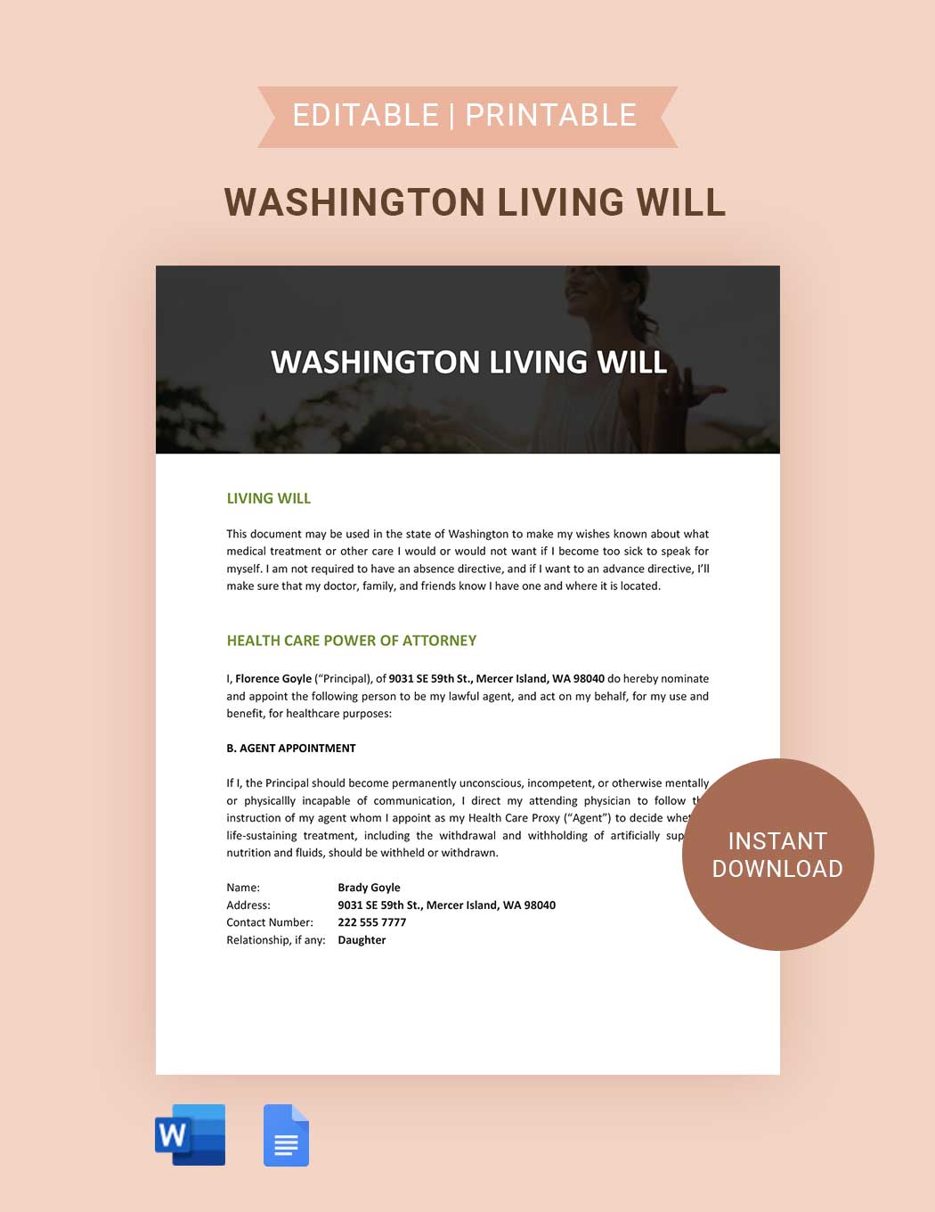 Washington Living Will Template