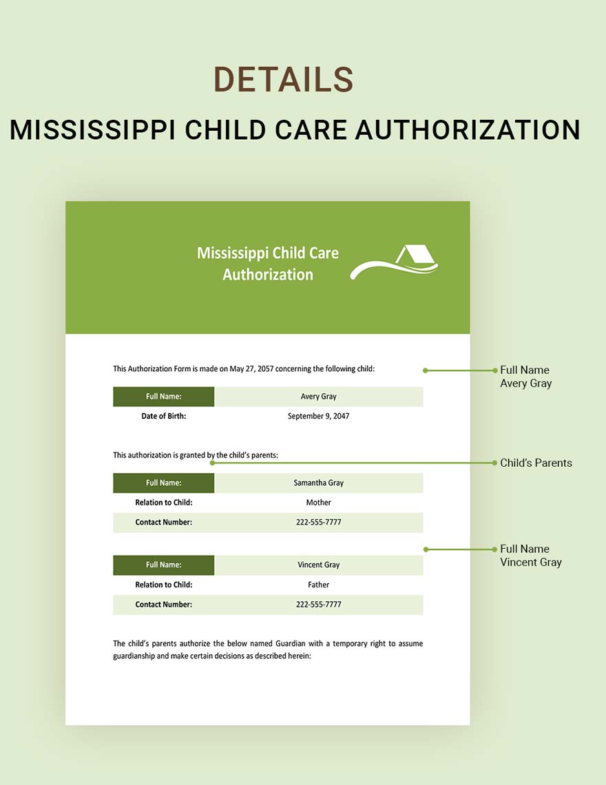 Mississippi Child Care Authorization Template