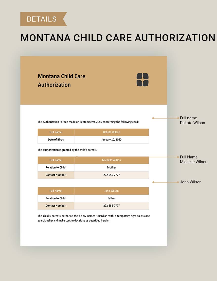 Montana Child Care Authorization Template