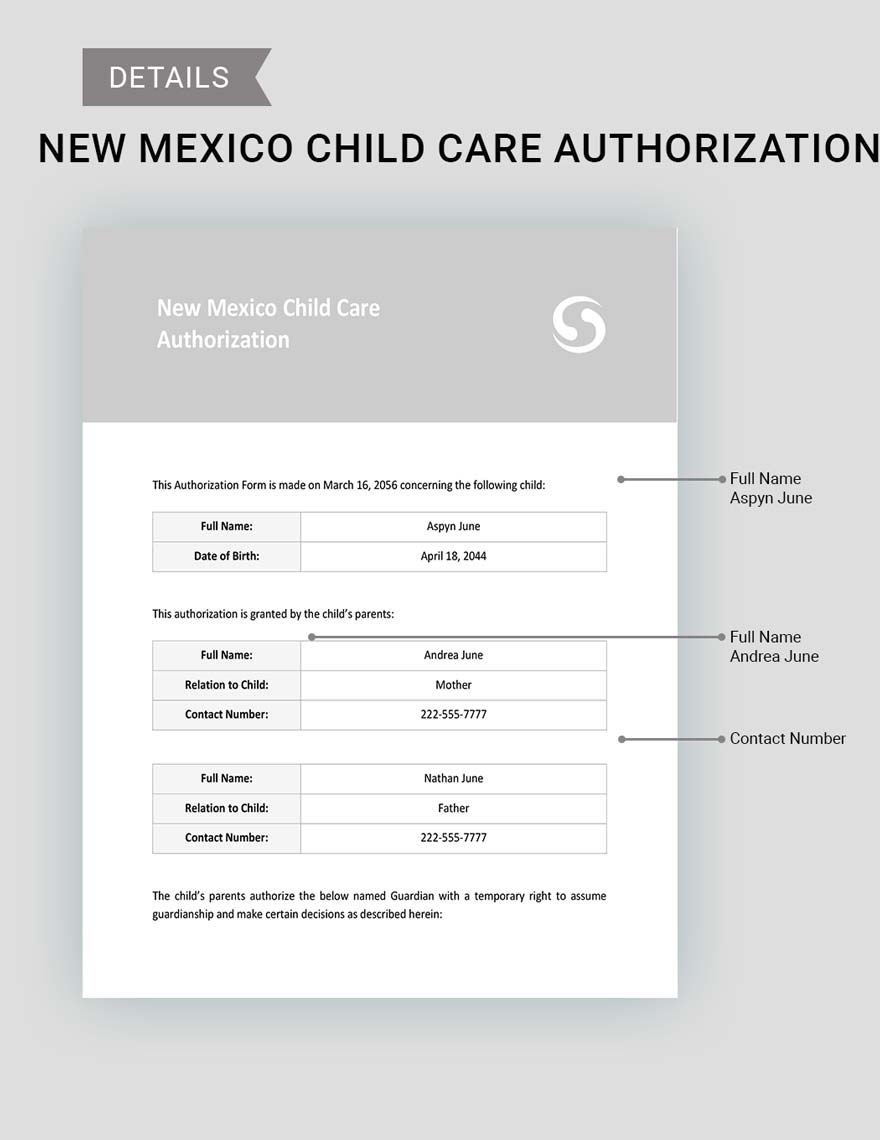 New Mexico Child Care Authorization Template