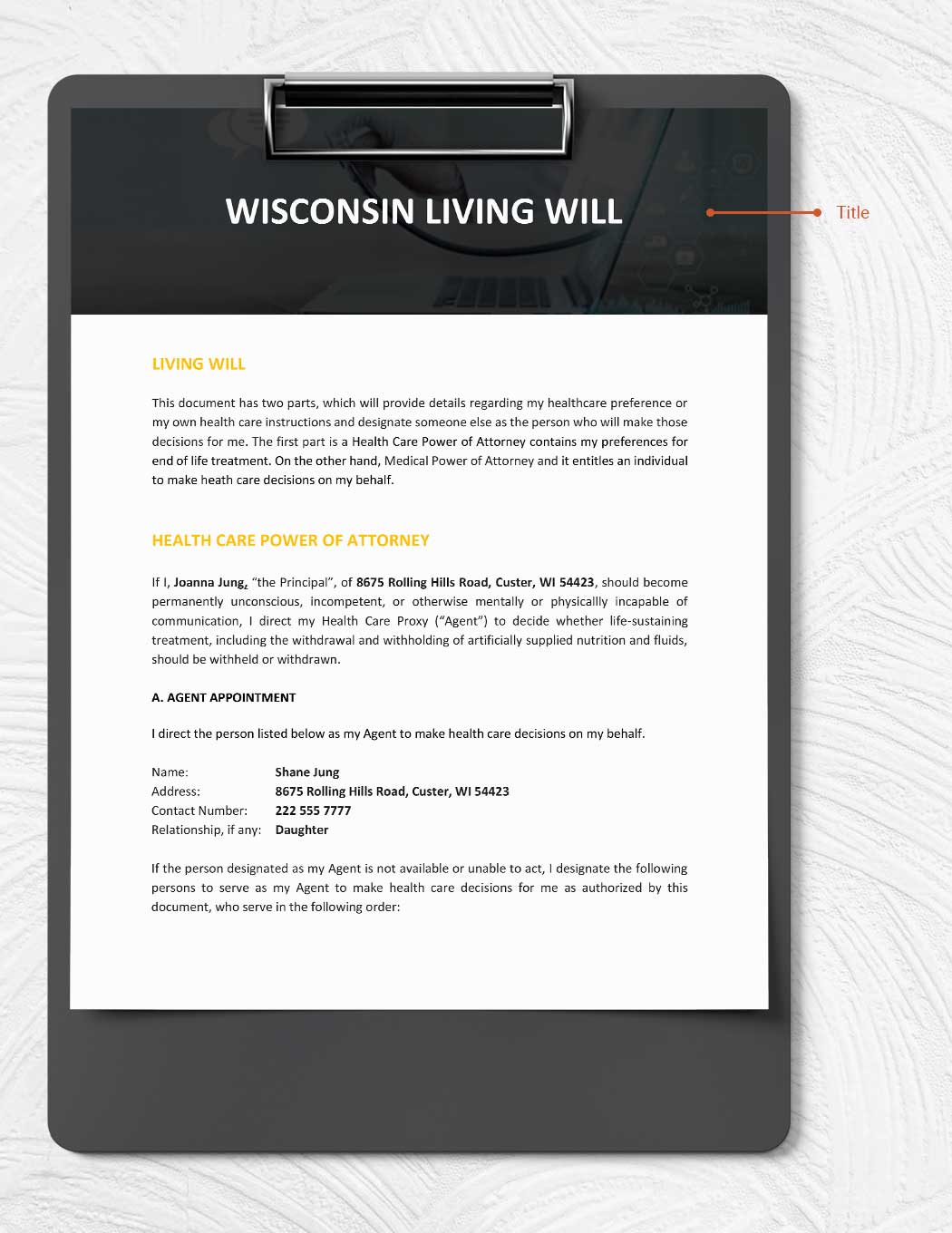 Wisconsin Living Will Template