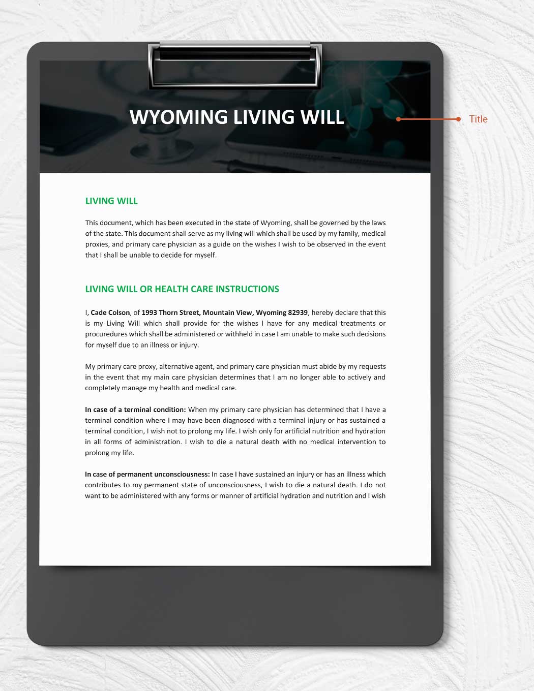 Wyoming Living Will Template
