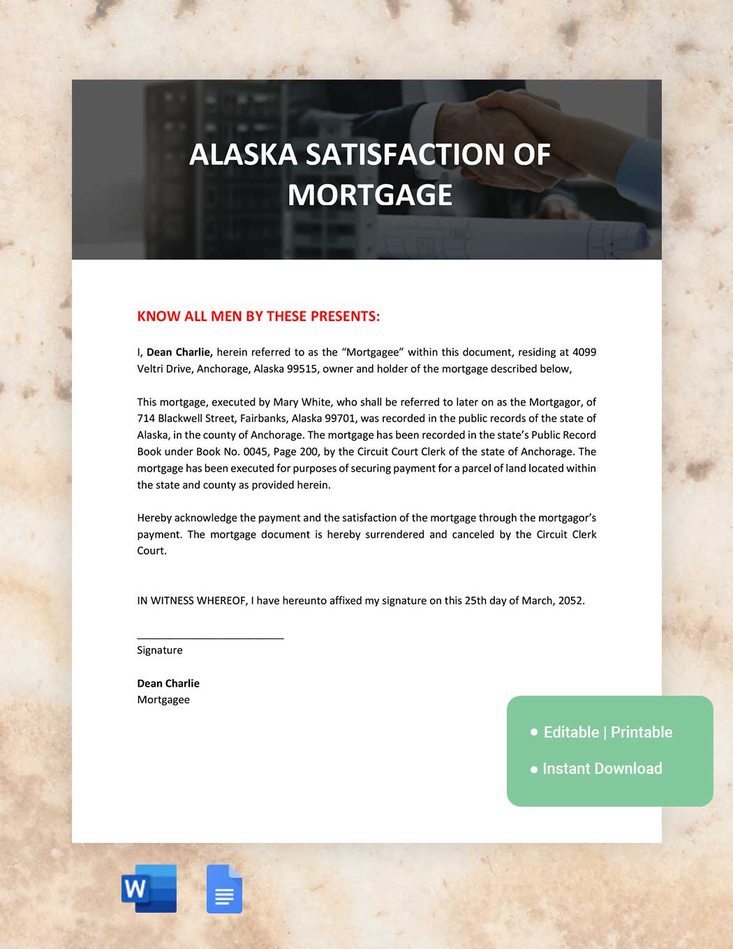 Alaska Satisfaction of Mortgage Template