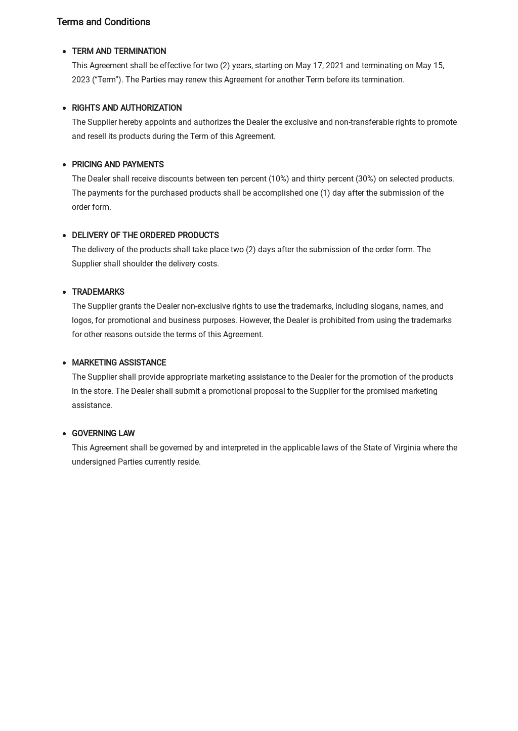 Dealership Agreement Template - Google Docs, Word, Apple Pages For net 30 terms agreement template