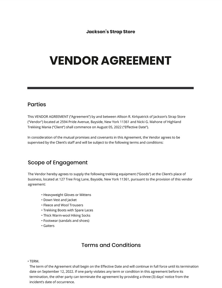 Simple Vendor Agreement Template Google Docs, Word, Apple Pages