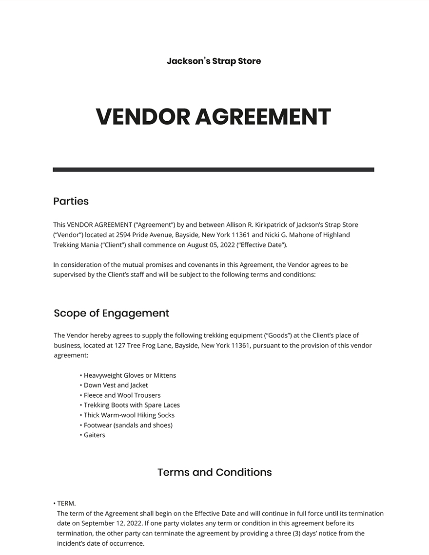 Vendor Agreement Template Word Vendor Agreement Template Word