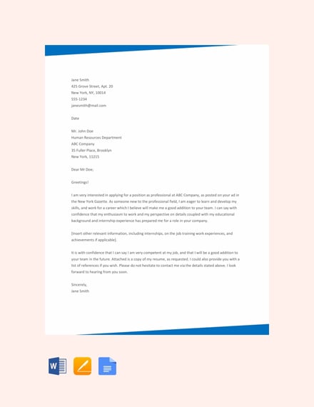 FREE Cover Letter for Fresher Template - Word | PDF | Template.net