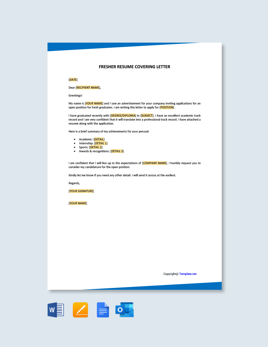 Professional Freshers Sample Cover Letter Template Google Docs, Word