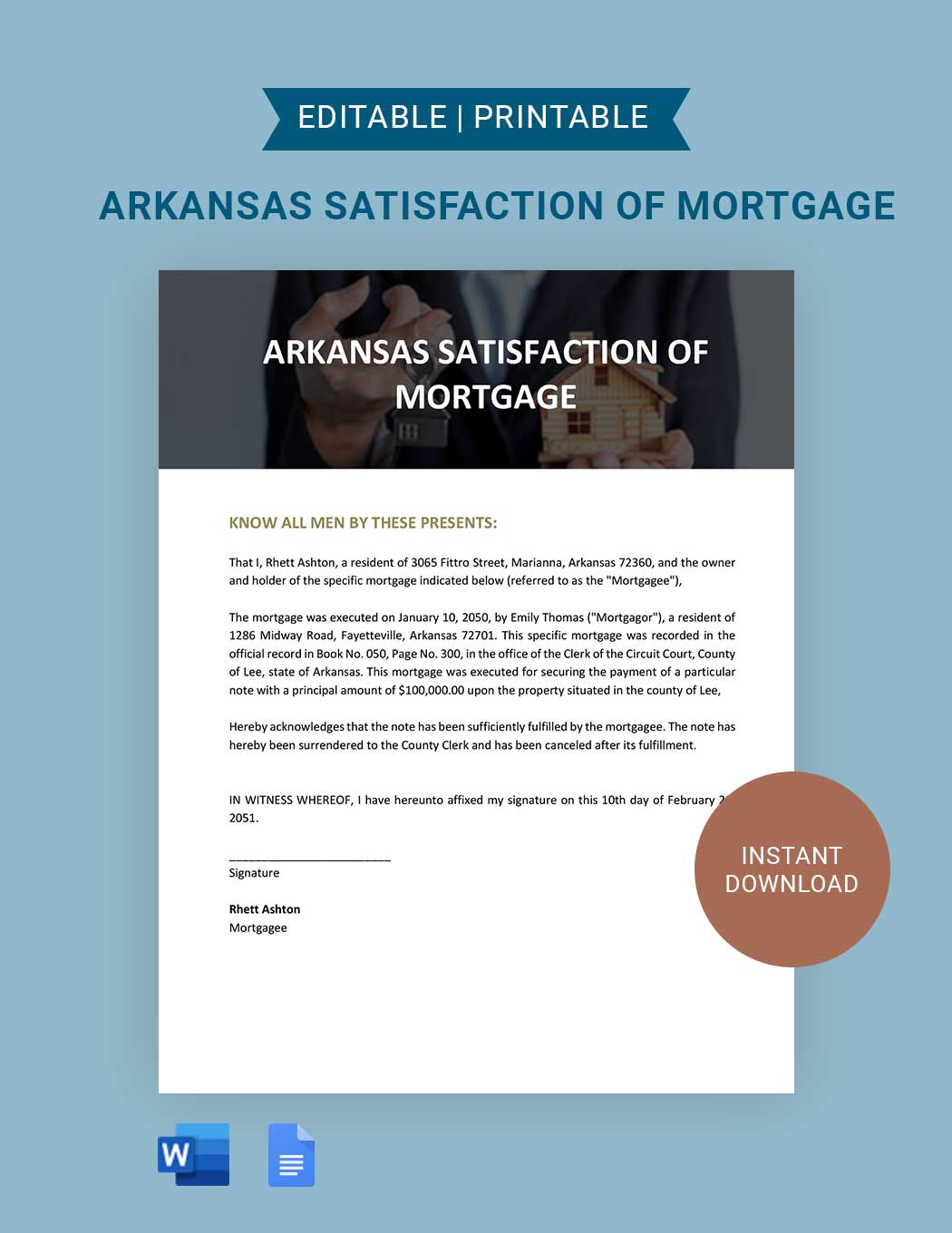 Arkansas Satisfaction Of Mortgage Template