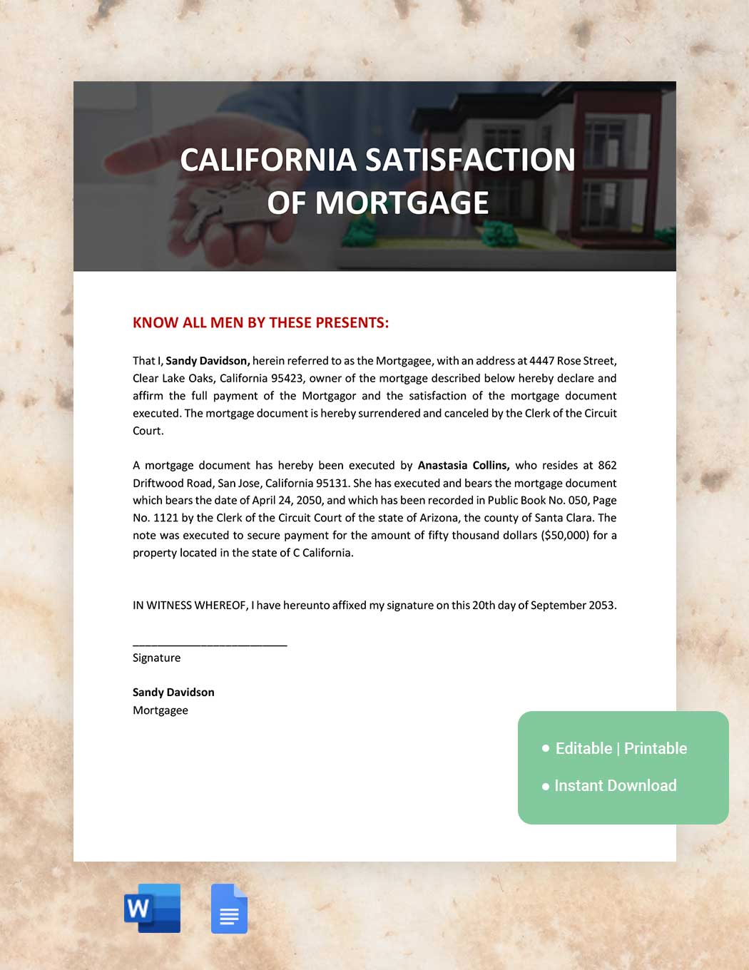 California Satisfaction Of Mortgage Template
