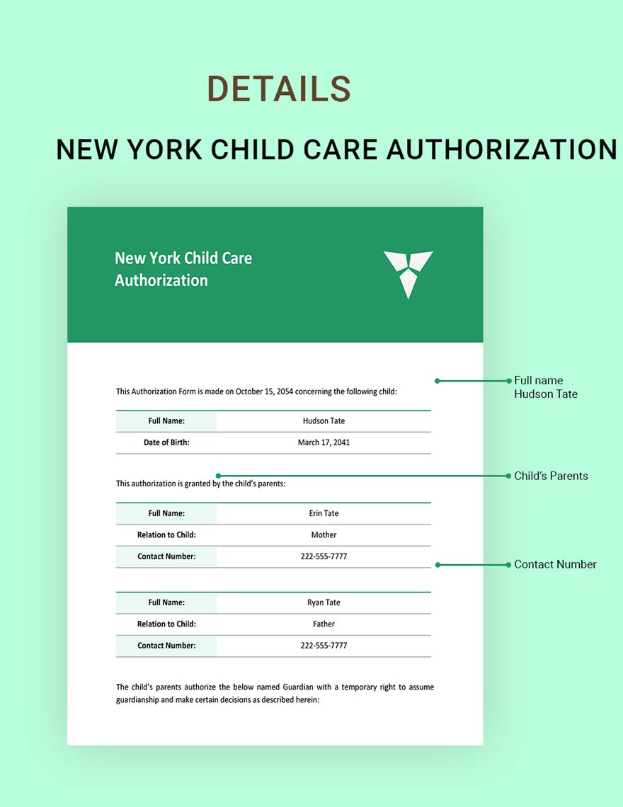 New York Child Care Authorization Template