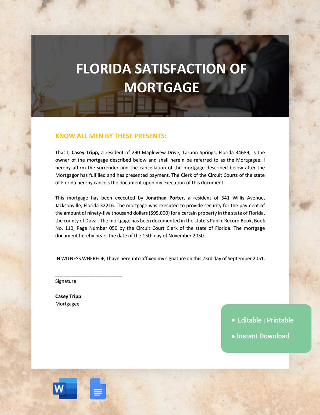 Florida Satisfaction Of Mortgage Template