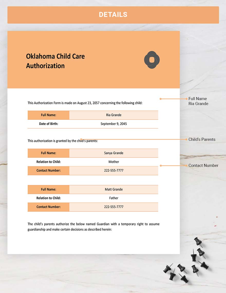Oklahoma Child Care Authorization Template