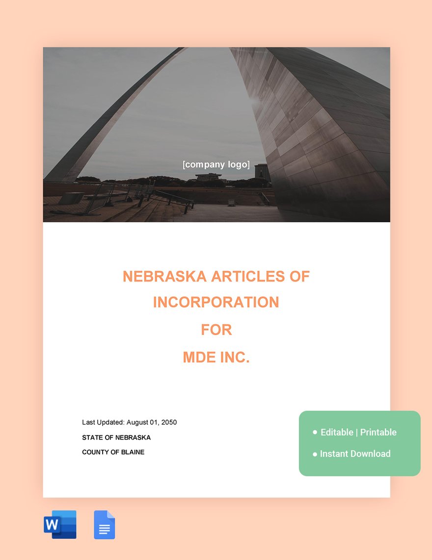 Nebraska Articles Of Incorporation Template in Word, Google Docs