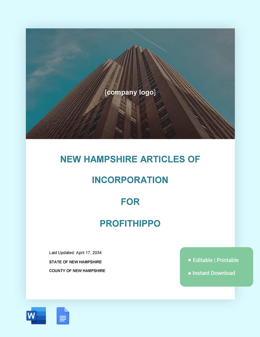New Hampshire Articles Of Incorporation Template in Word, Google Docs
