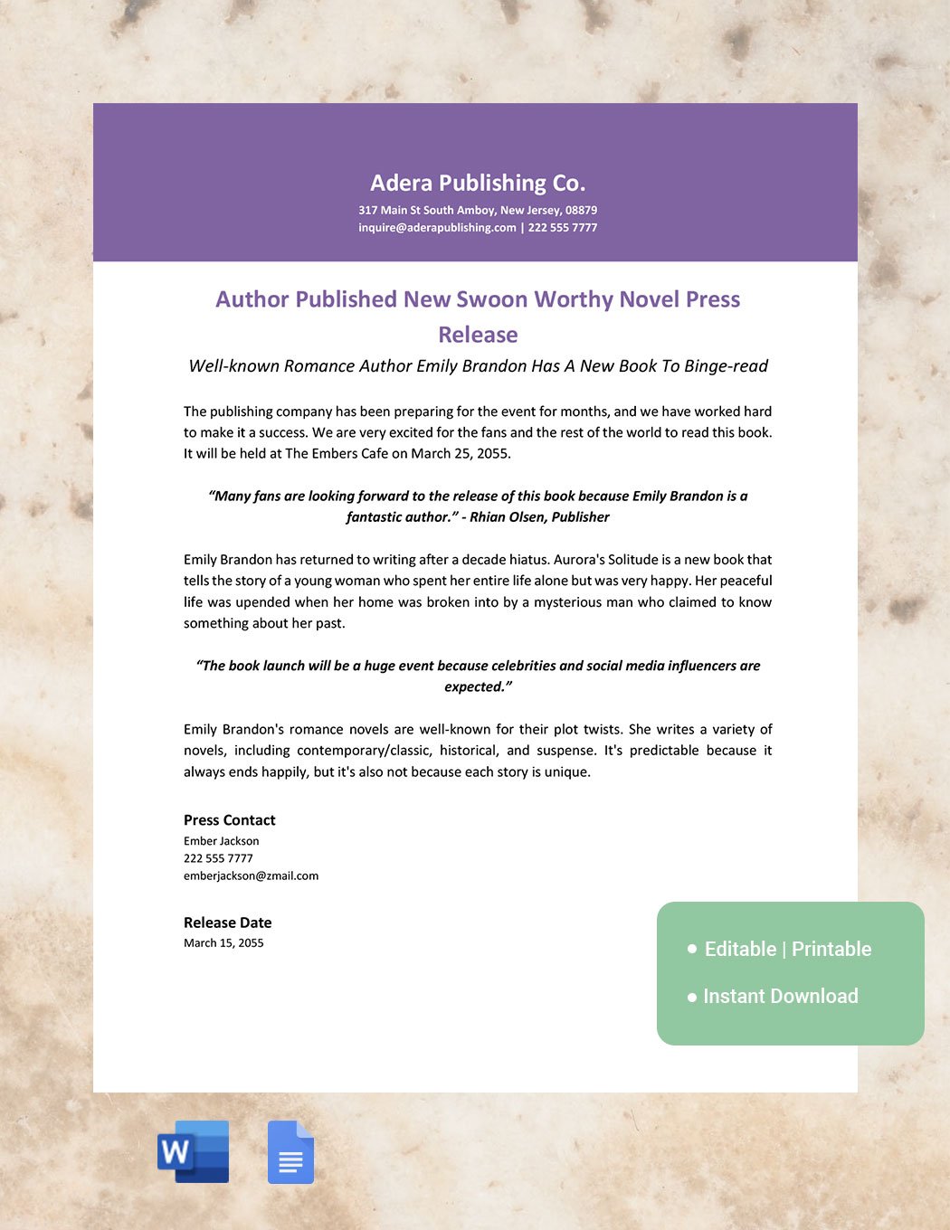 Author Press Release Template