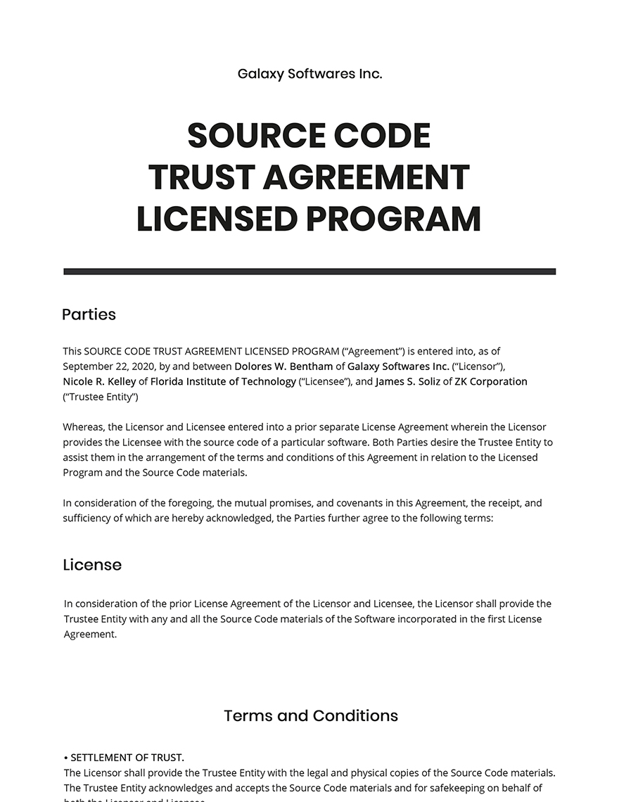 Source Code Trust Agreement Licensed Program Template