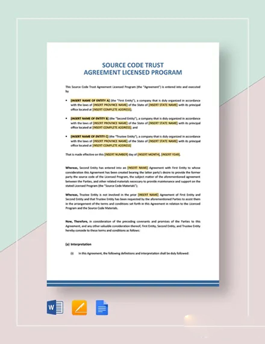 Source Code Trust Agreement Licensed Program Template in Word, Google Docs, Apple Pages