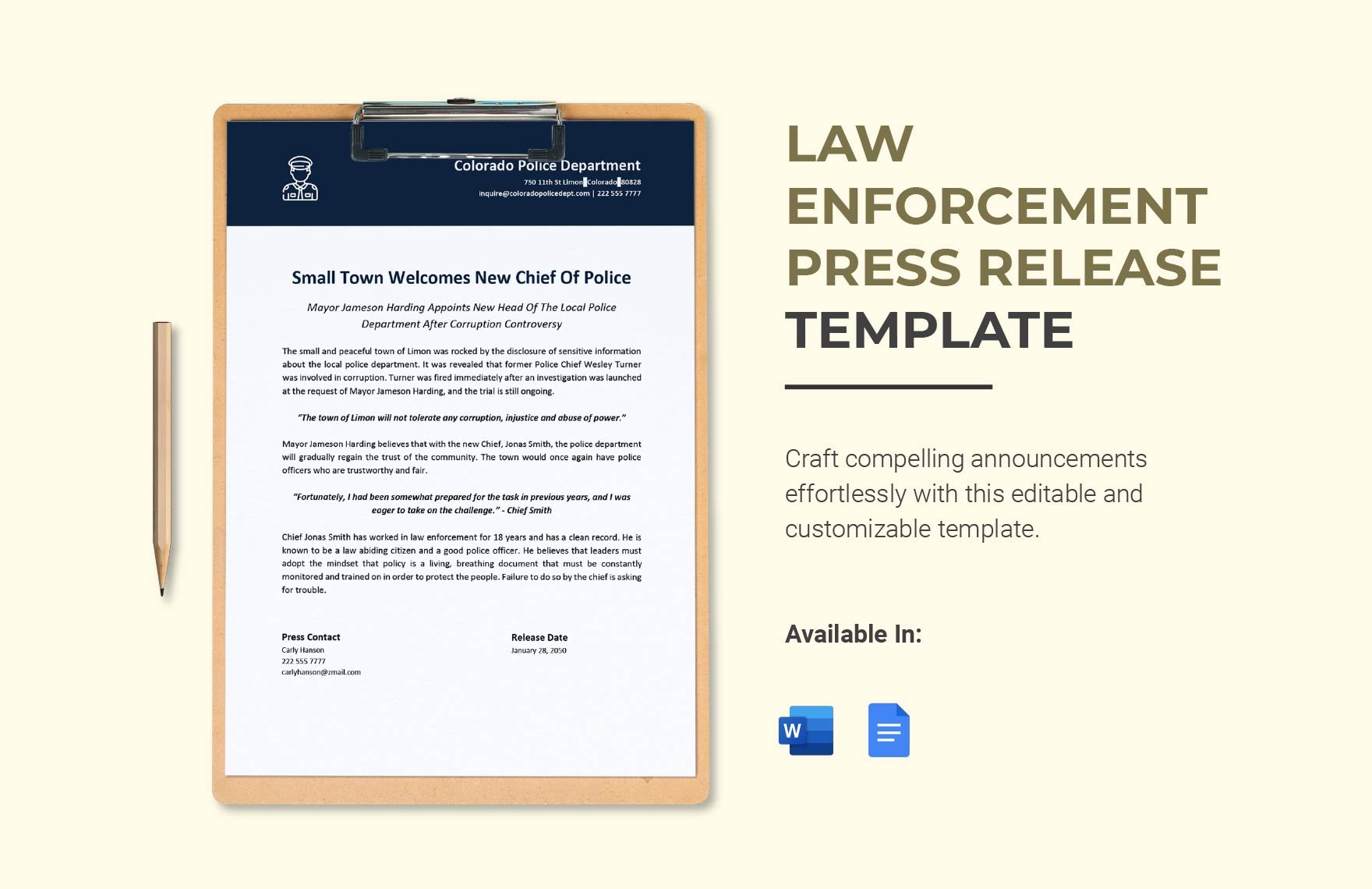Law Enforcement Press Release Template