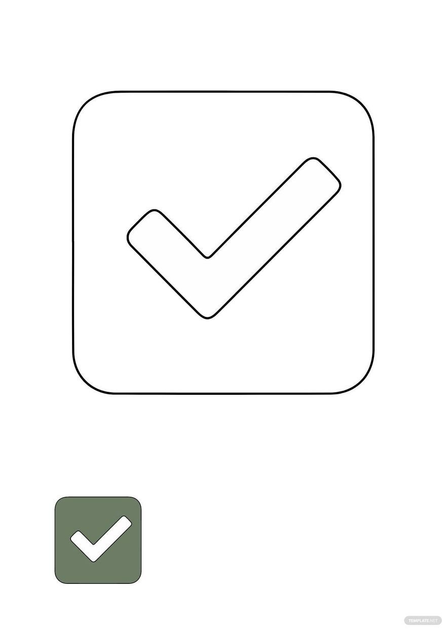 Flat Check Mark coloring page in PDF, JPG