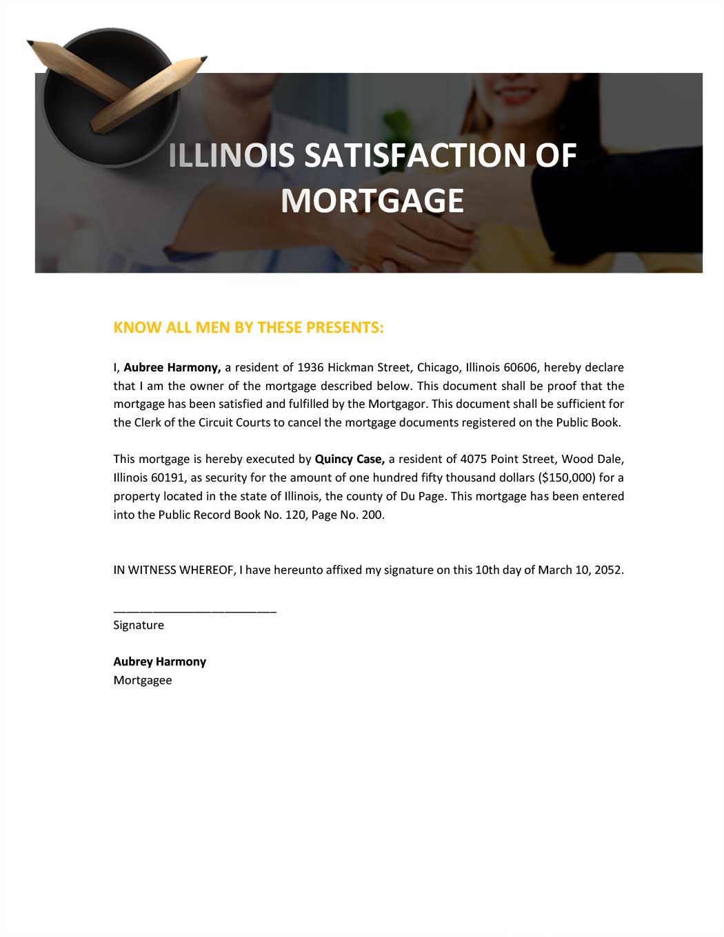 Illinois Satisfaction of Mortgage Template