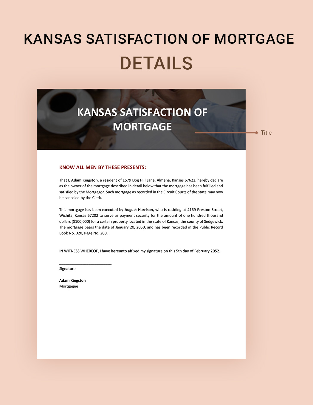 Kansas Satisfaction of Mortgage Template