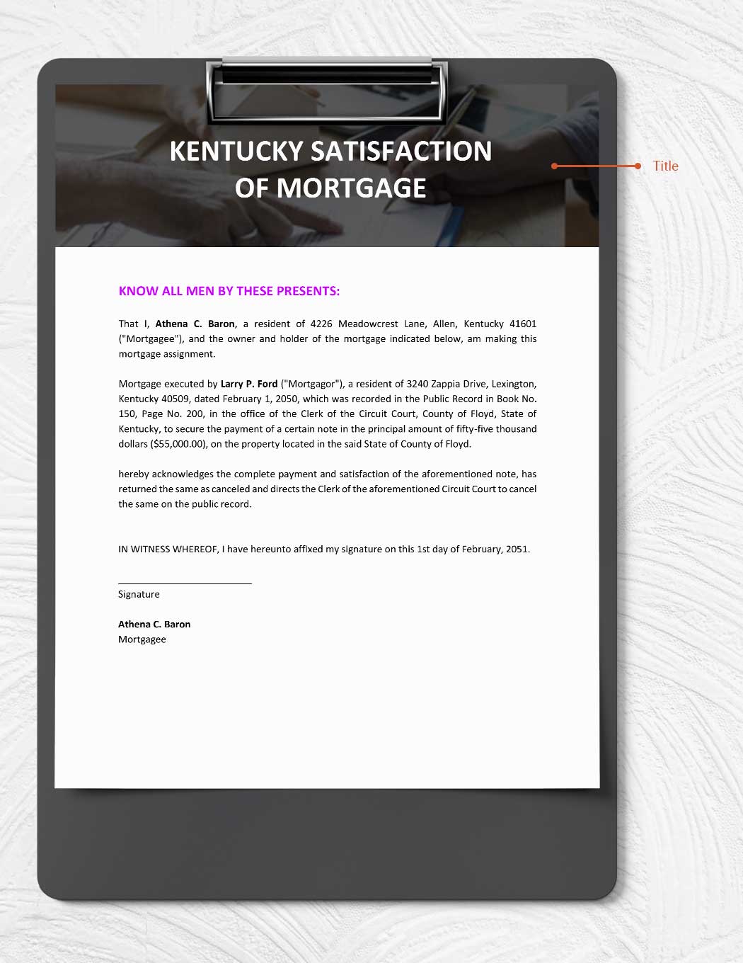 Kentucky Satisfaction Of Mortgage Template