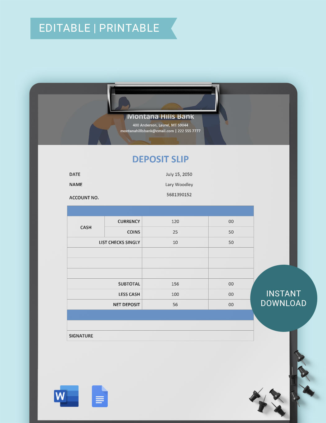 Deposit Slip Template in Word FREE Download