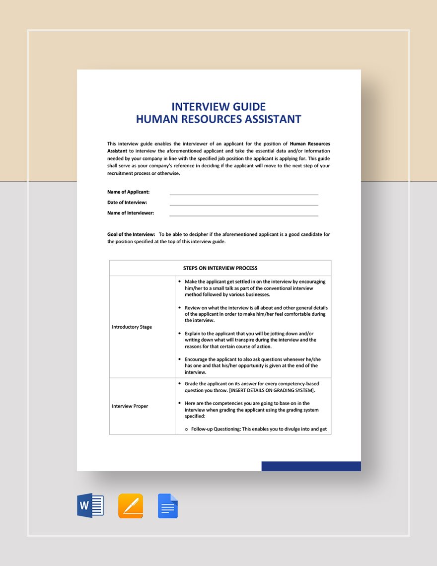 Interview Guide Human Resources Assistant Template