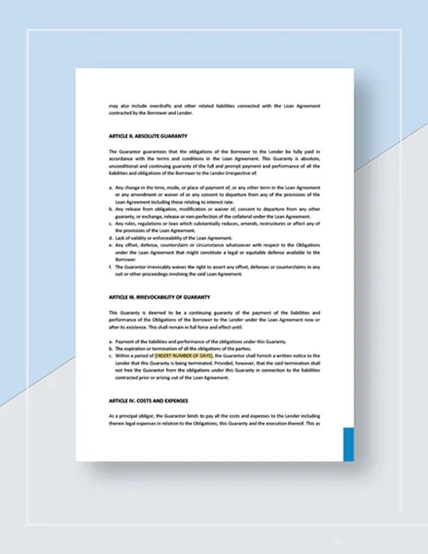 Unlimited Guaranty Template Google Docs, Word, Apple Pages