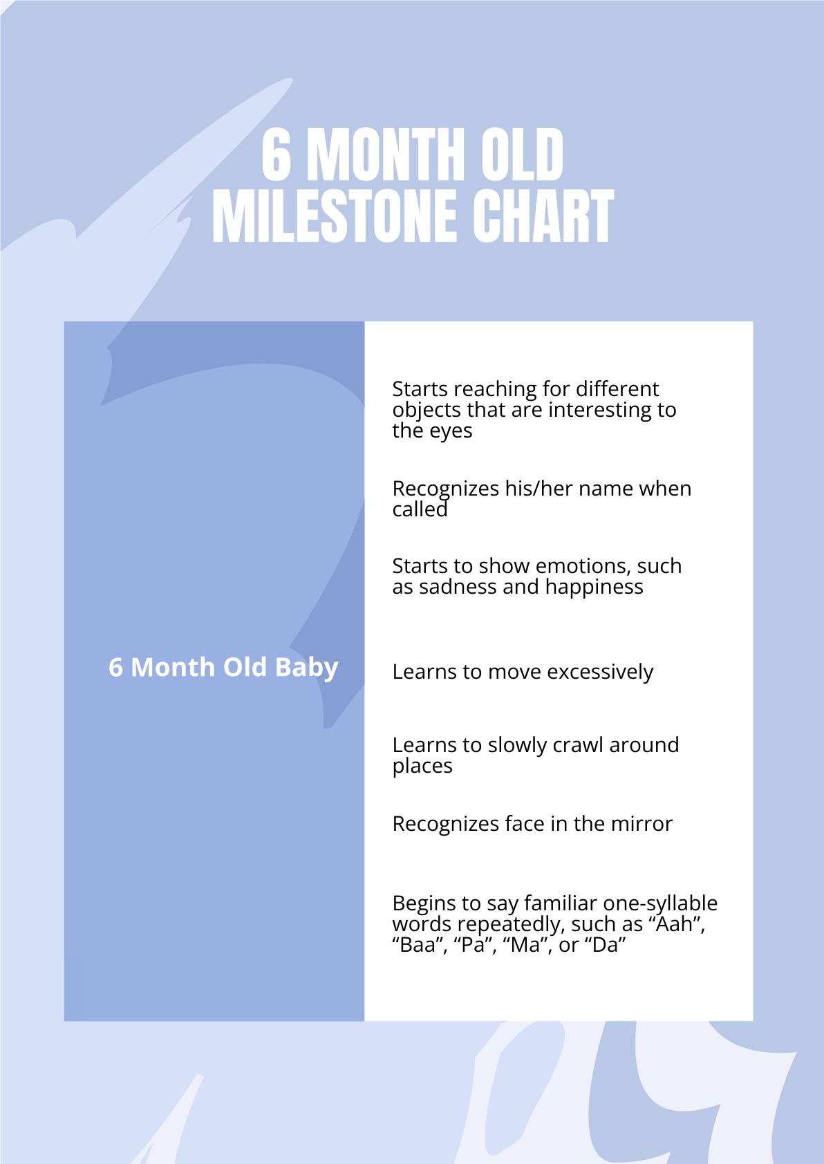 6 Month Old Milestones Chart in PDF