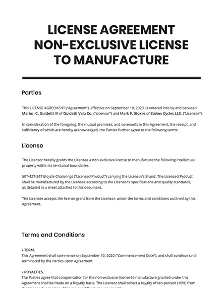 License Agreement NonExclusive License to Manufacture
