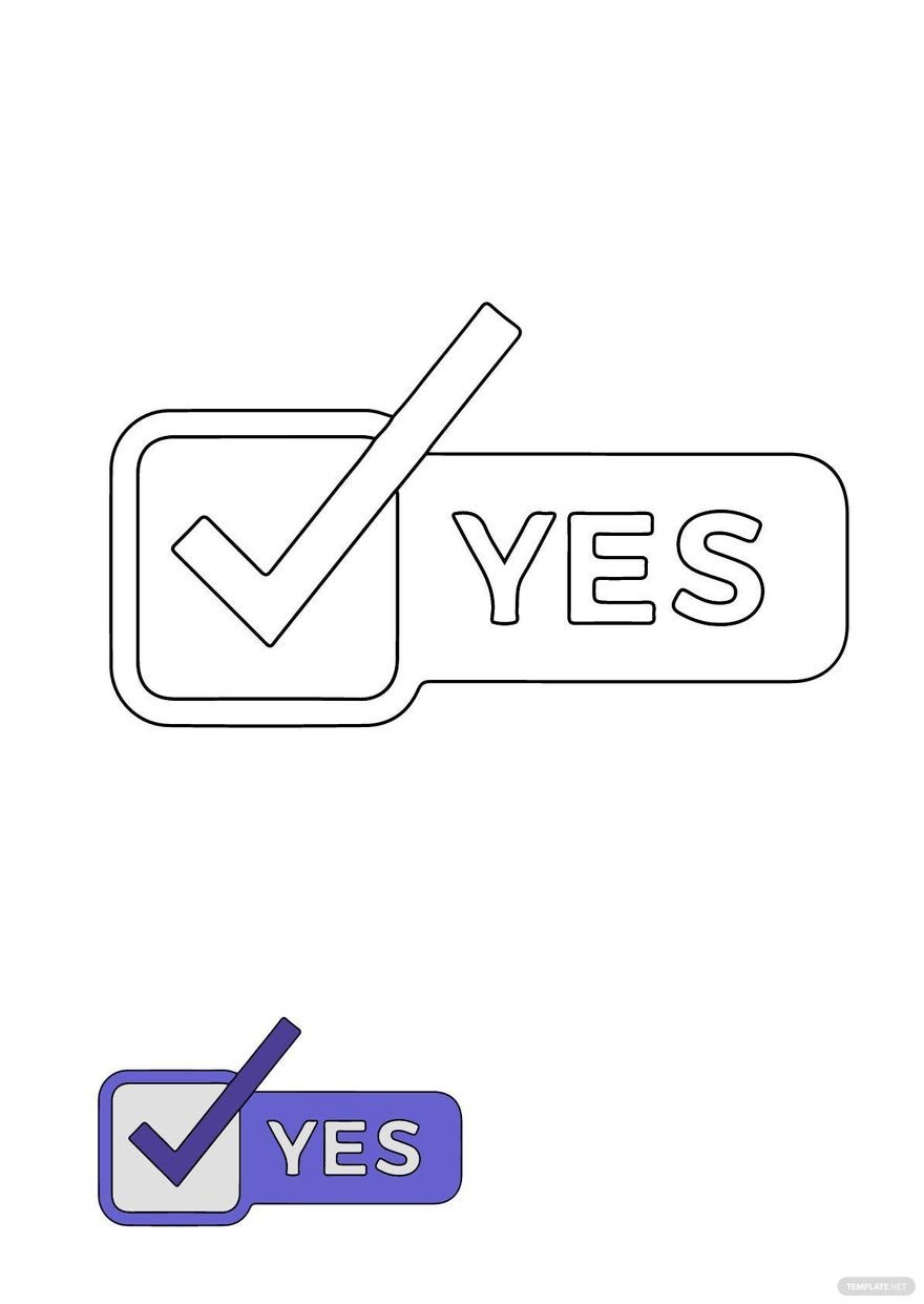 Yes Tick Mark coloring page in PDF, JPG