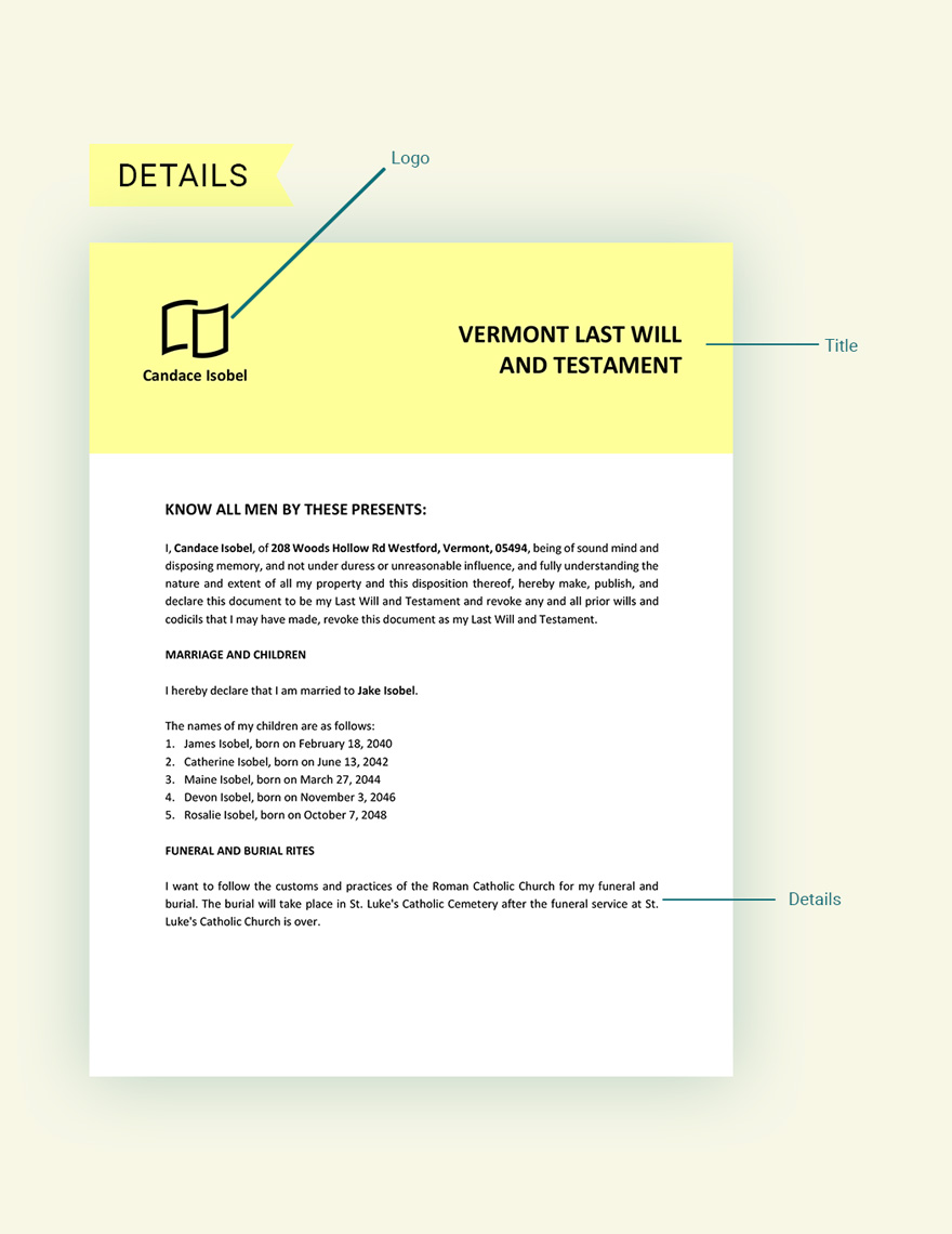 Vermont Last Will And Testament Template